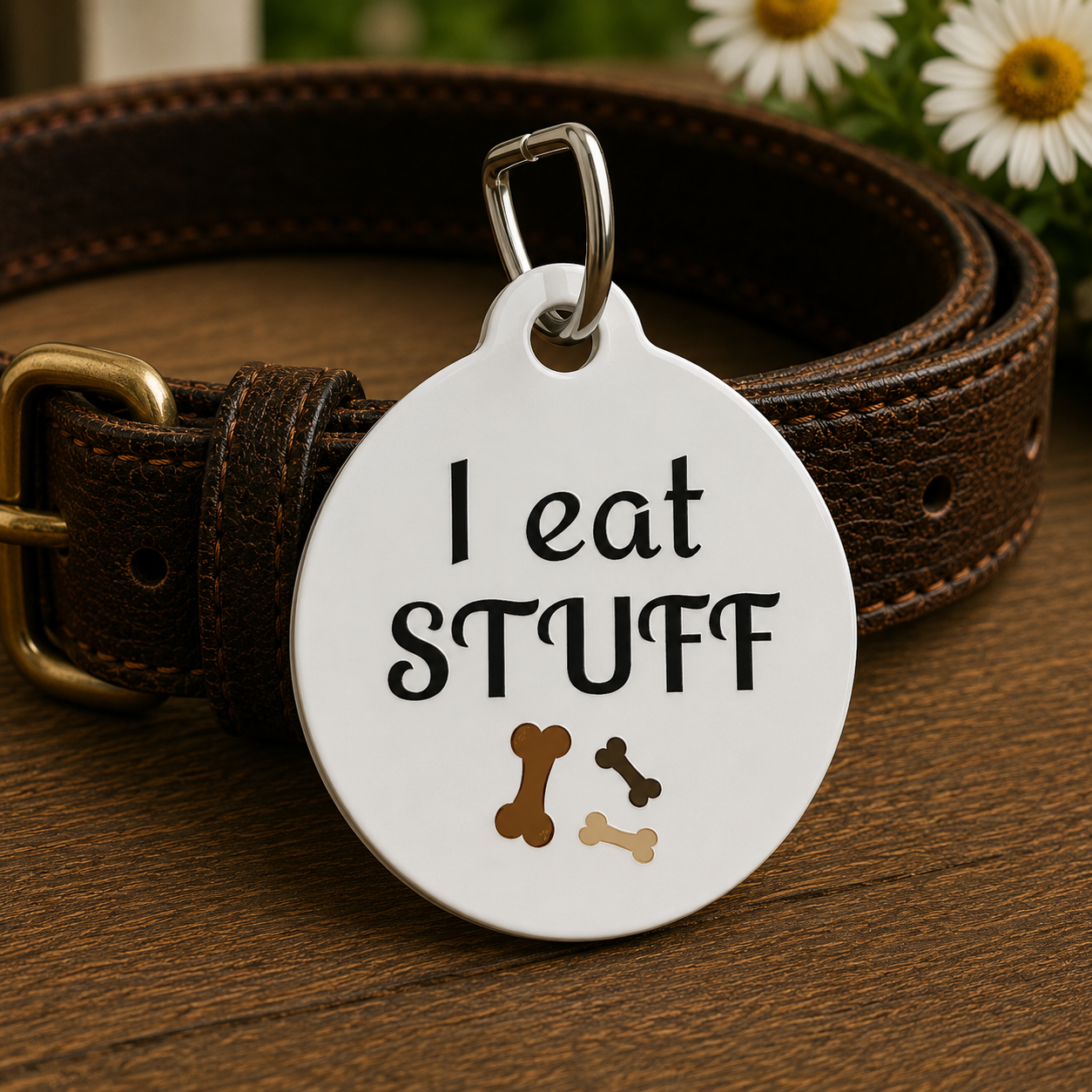 I Eat Stuff Funny Dog ID Tag | Cute Pet Tag | Personalized Dog ID Tag