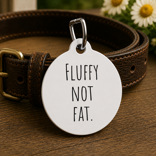 Fluffy Not Fat Funny Dog ID Tag | Cute Pet Tag | Personalized Dog ID Tag