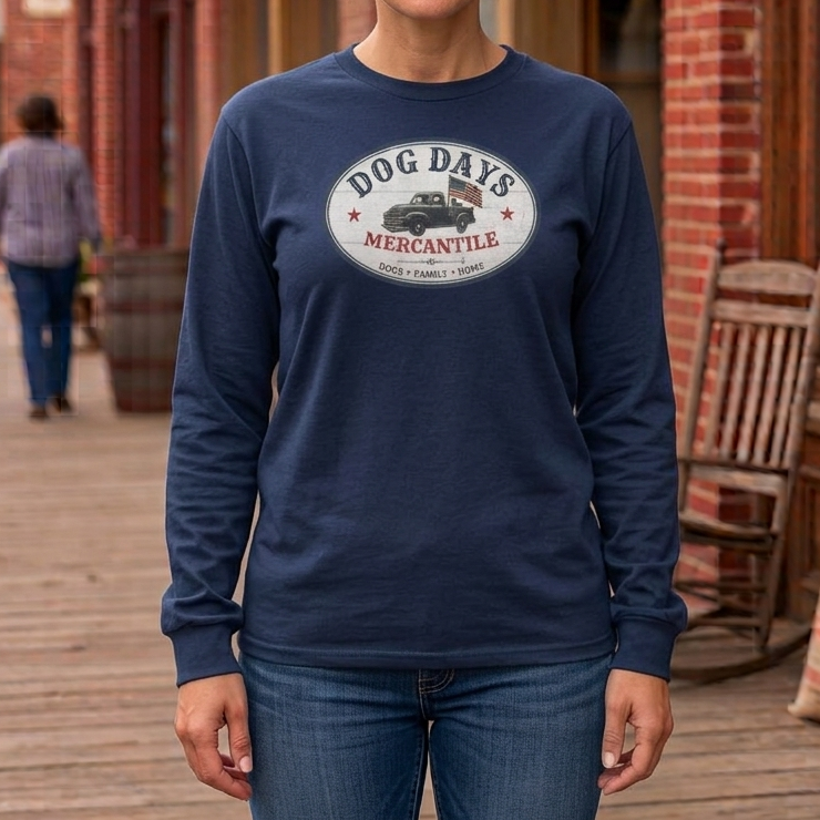 Dog Days Mercantile Logo Long Sleeve T-Shirt | Unisex Gildan® Long Sleeve Tee | Farmhouse Americana Dog Lover Shirt