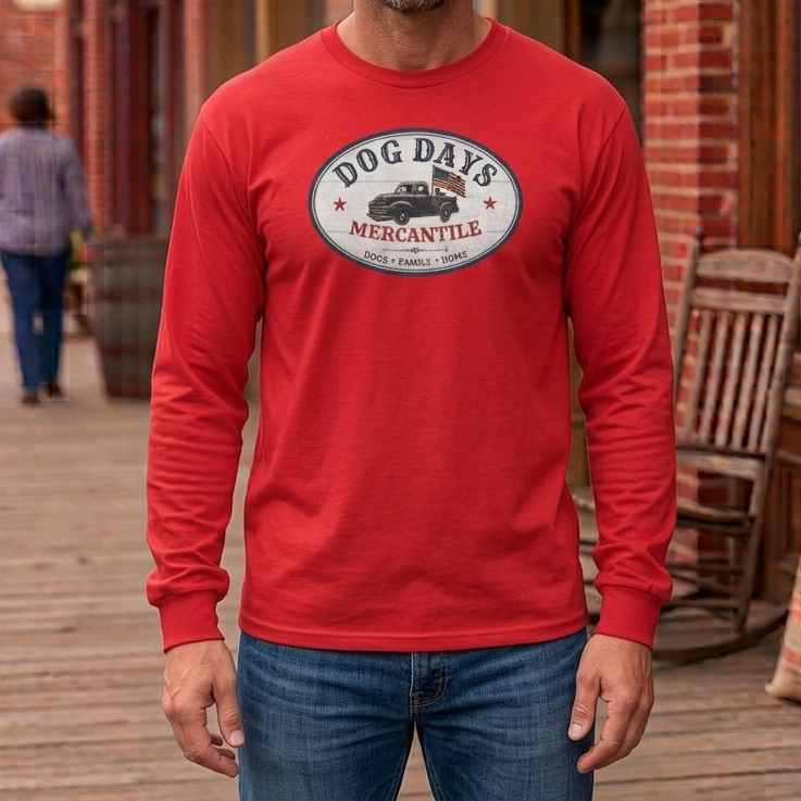 Dog Days Mercantile Logo Long Sleeve T-Shirt | Unisex Gildan® Long Sleeve Tee | Farmhouse Americana Dog Lover Shirt