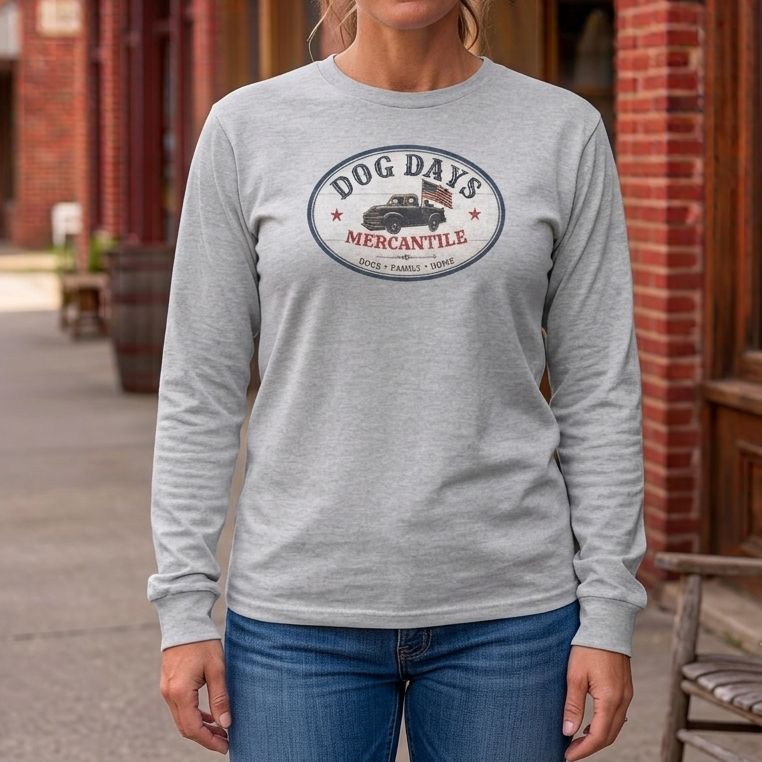 Dog Days Mercantile Logo Long Sleeve T-Shirt | Unisex Gildan® Long Sleeve Tee | Farmhouse Americana Dog Lover Shirt