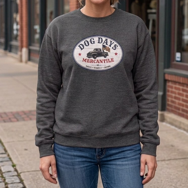 Dog Days Mercantile Logo Crewneck Sweatshirt | Gildan Unisex Medium-Heavy Blend® Fleece Sweatshirt | Cozy Farmhouse Americana Pullover