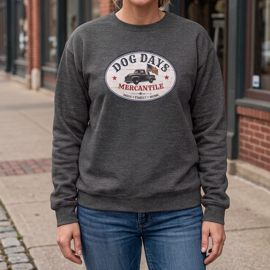 Dog Days Mercantile Logo Crewneck Sweatshirt | Gildan Unisex Medium-Heavy Blend® Fleece Sweatshirt | Cozy Farmhouse Americana Pullover