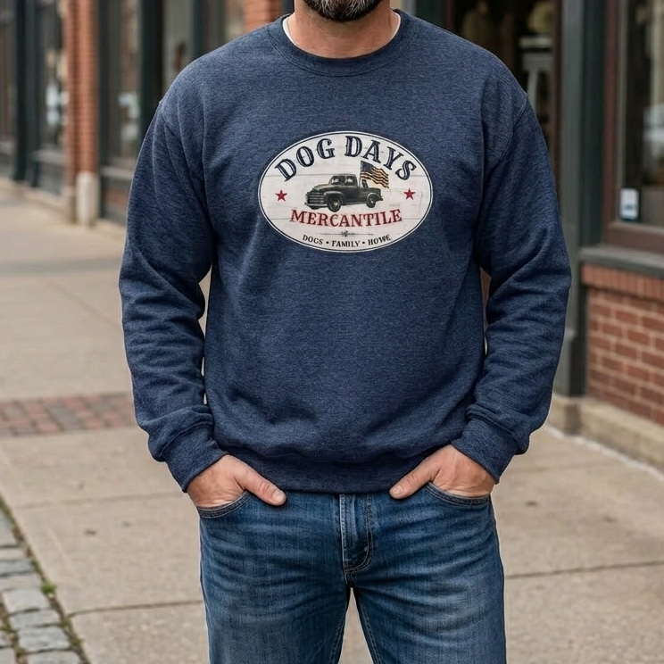 Dog Days Mercantile Logo Crewneck Sweatshirt | Gildan Unisex Medium-Heavy Blend® Fleece Sweatshirt | Cozy Farmhouse Americana Pullover