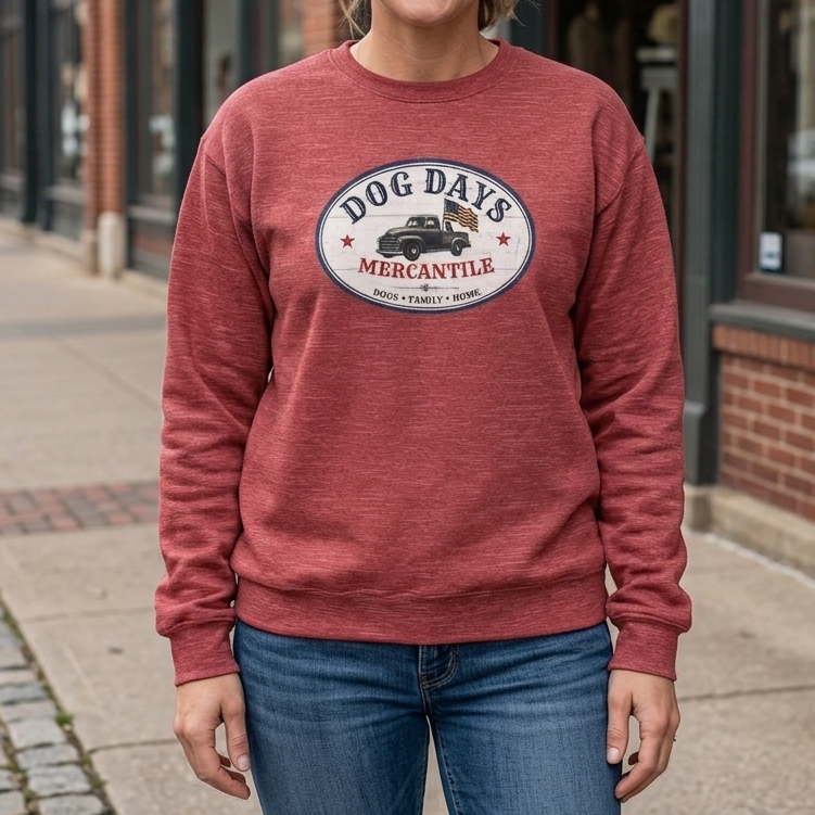 Dog Days Mercantile Logo Crewneck Sweatshirt | Gildan Unisex Medium-Heavy Blend® Fleece Sweatshirt | Cozy Farmhouse Americana Pullover