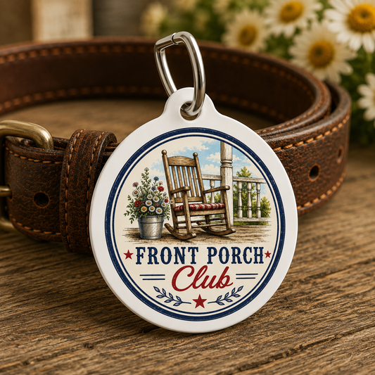 Front Porch Club Personalized Americana Dog Tag | Vintage Farmhouse Dog ID Tag | Custom Pet Tag | Dog Days Mercantile