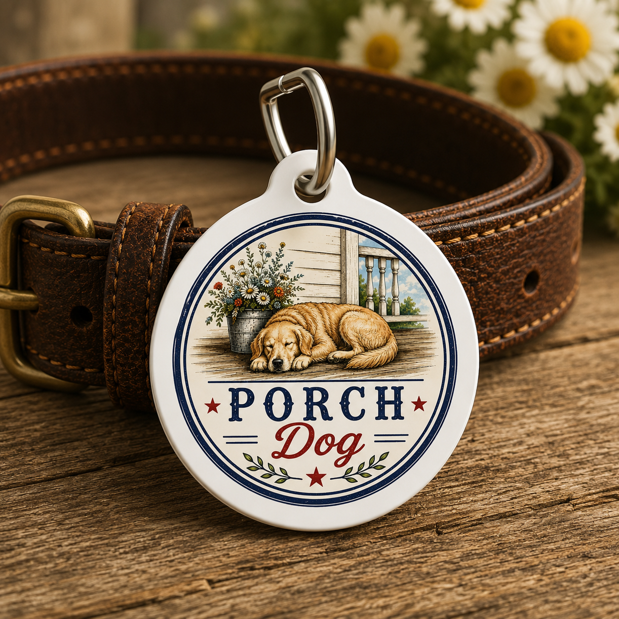Porch Dog Personalized Americana Dog Tag | Vintage Farmhouse Dog ID Tag | Custom Pet Tag | Dog Days Mercantile