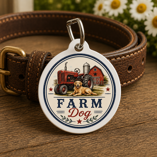 Farm Dog Personalized Americana Dog Tag | Vintage Farmhouse Dog ID Tag | Custom Pet Tag | Dog Days Mercantile