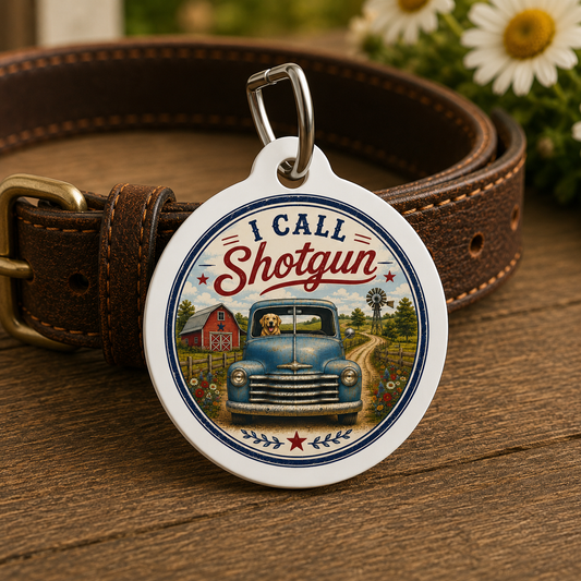 I Call Shotgun Personalized Americana Dog Tag | Vintage Farmhouse Dog ID Tag | Custom Pet Tag | Dog Days Mercantile