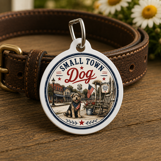 Small Town Dog Personalized Americana Dog Tag | Vintage Farmhouse Dog ID Tag | Custom Pet Tag | Dog Days Mercantile
