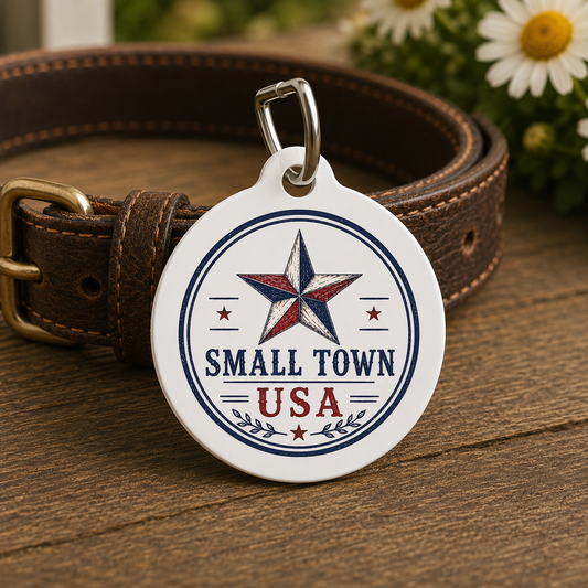 Small Town USA Personalized Americana Dog Tag | Vintage Farmhouse Dog ID Tag | Custom Pet Tag | Dog Days Mercantile