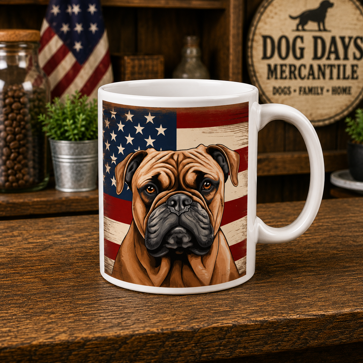Patriotic Bulldog Mug | 11 oz Ceramic Coffee Mug | American Flag Dog Lover Gift