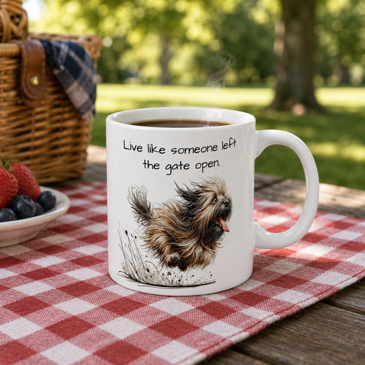 Live Like Someone Left the Gate Open Mug | Funny Dog Lover Coffee Mug | 11 oz Ceramic Mug