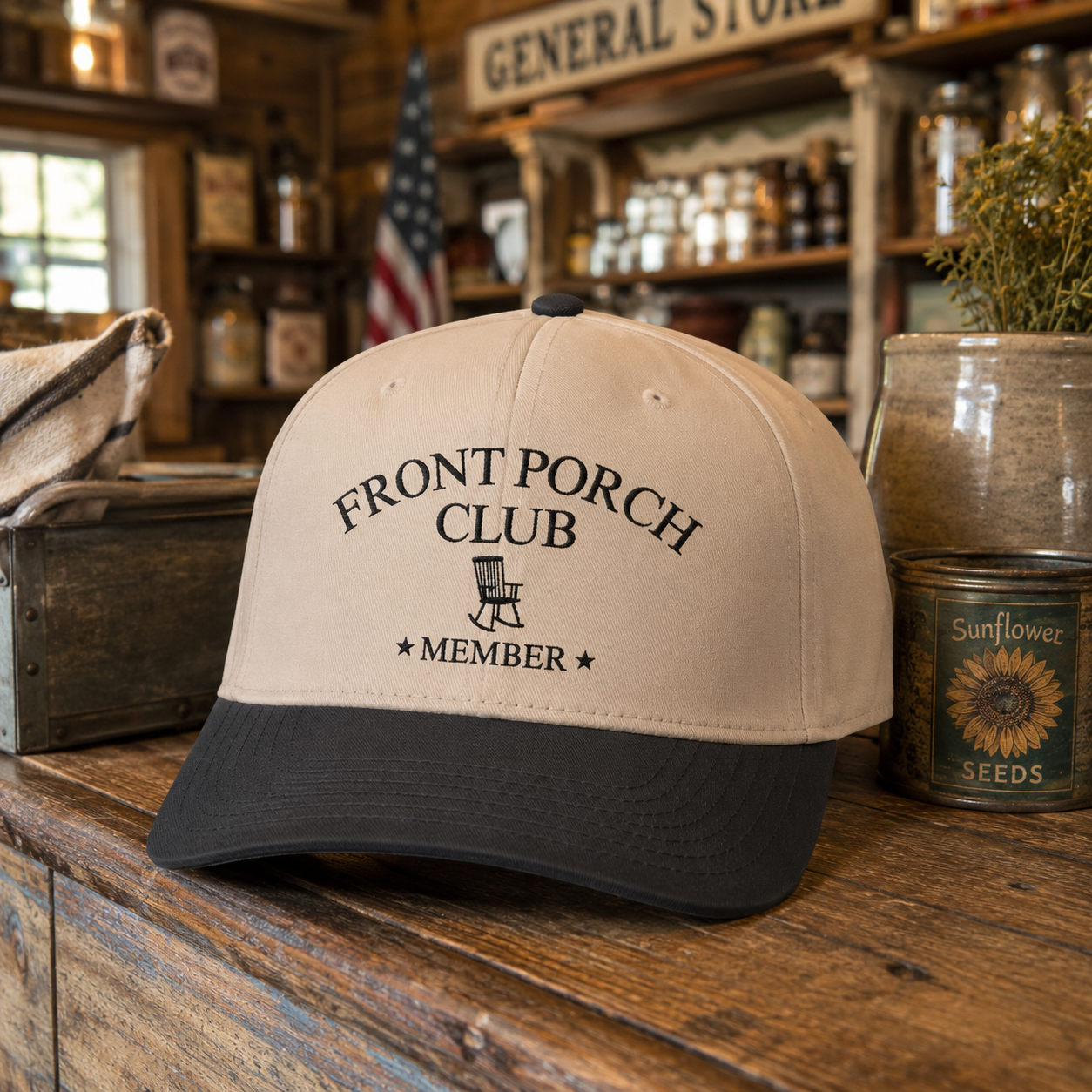 Front Porch Club Member Embroidered Trucker Hat | Vintage Country Baseball Cap | Dog Days Mercantile