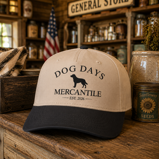 Dog Days Mercantile Embroidered Trucker Hat with Black Lab | Vintage Country Baseball Cap
