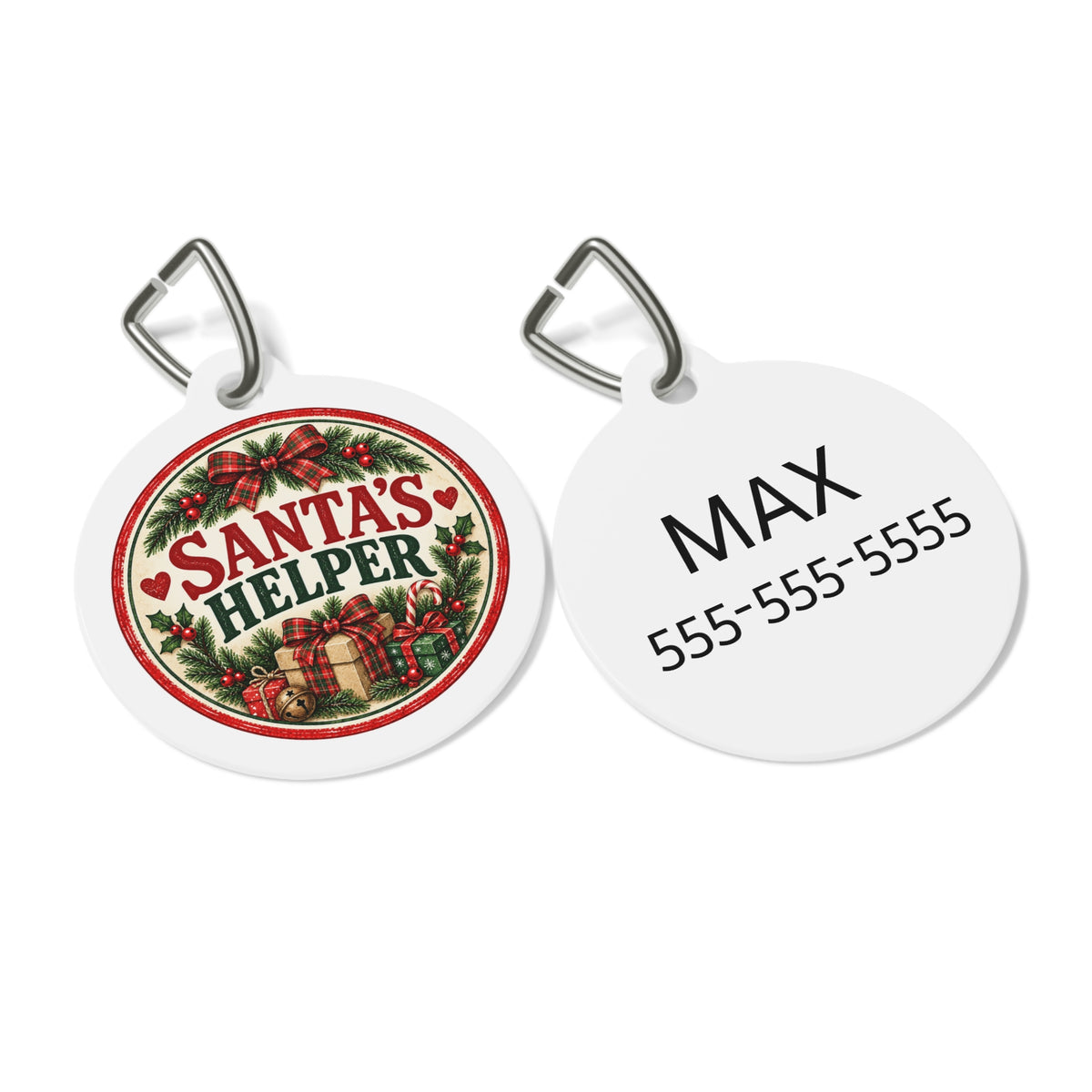Santa’s Helper Personalized Christmas Dog Tag | 1" Holiday Pet ID Tag