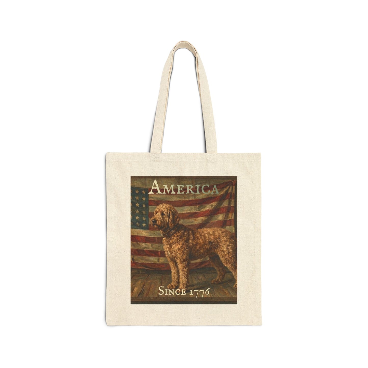 Tote Bag - 'America Since 1776' Patriotic American Flag & Dog Canvas Tote - Goldendoodle