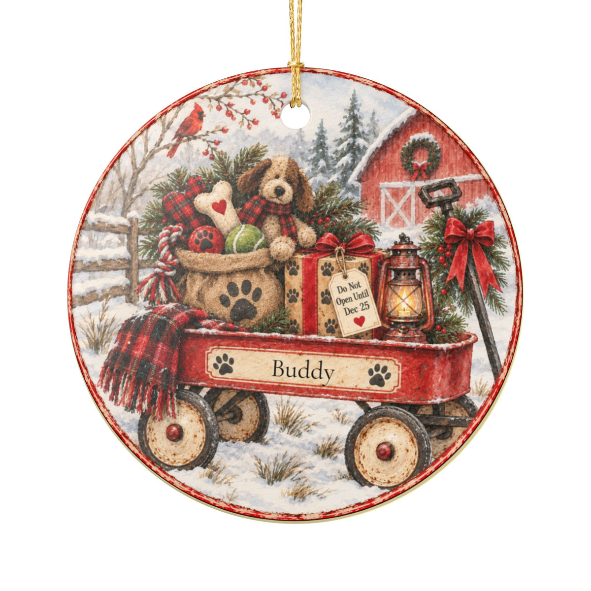 Personalized Dog Christmas Ornament | Christmas Wagon with Dog Toys | Custom Pet Name Keepsake