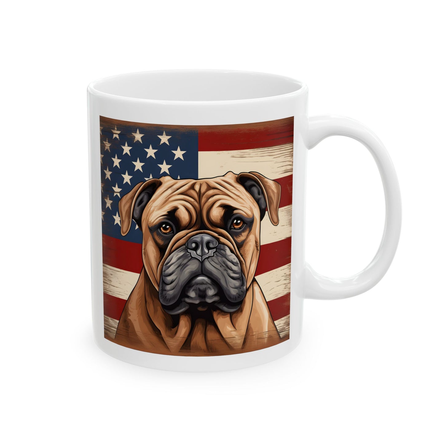 Patriotic Bulldog Mug | 11 oz Ceramic Coffee Mug | American Flag Dog Lover Gift
