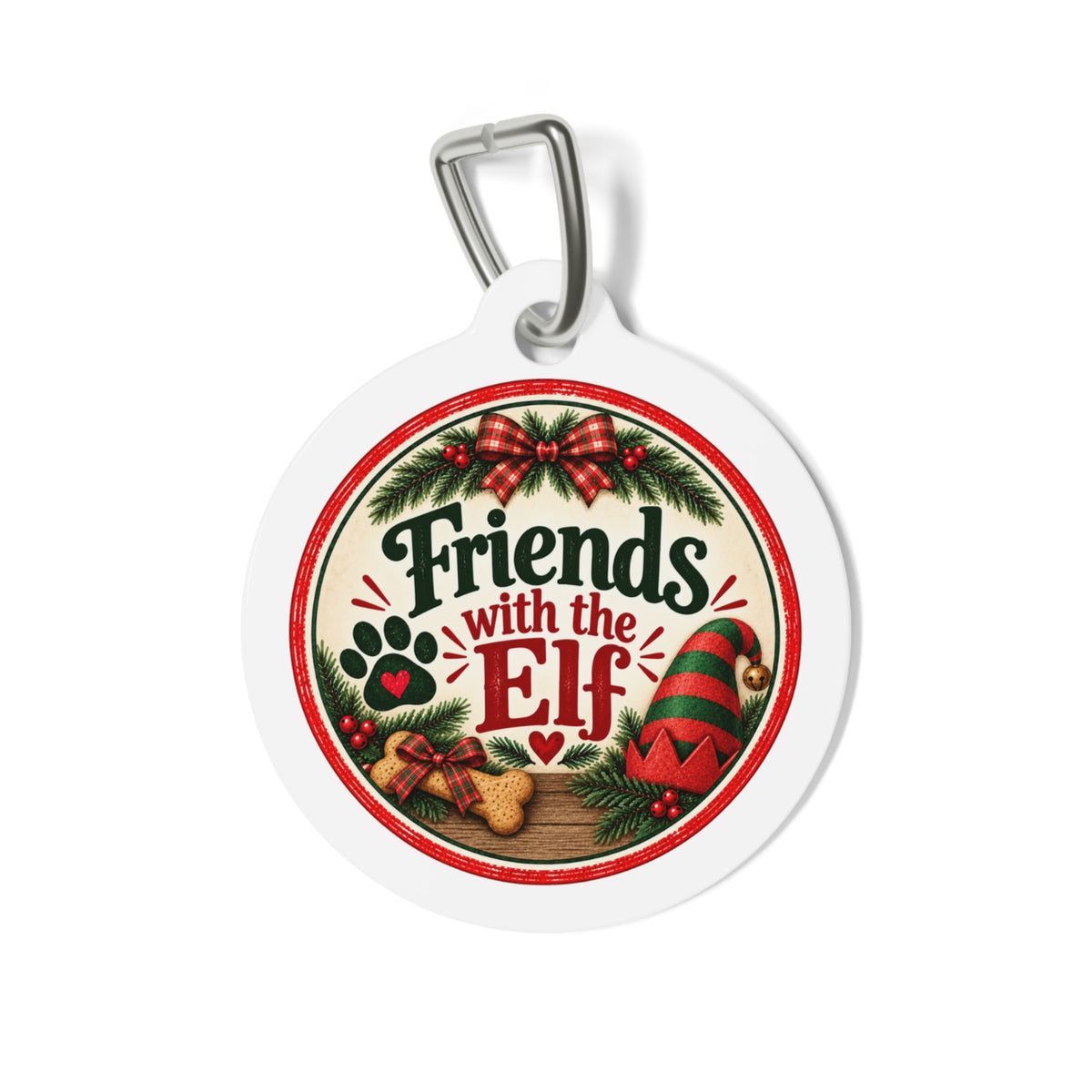 Friends with the Elf Personalized Christmas Dog Tag | 1" Holiday Pet ID Tag