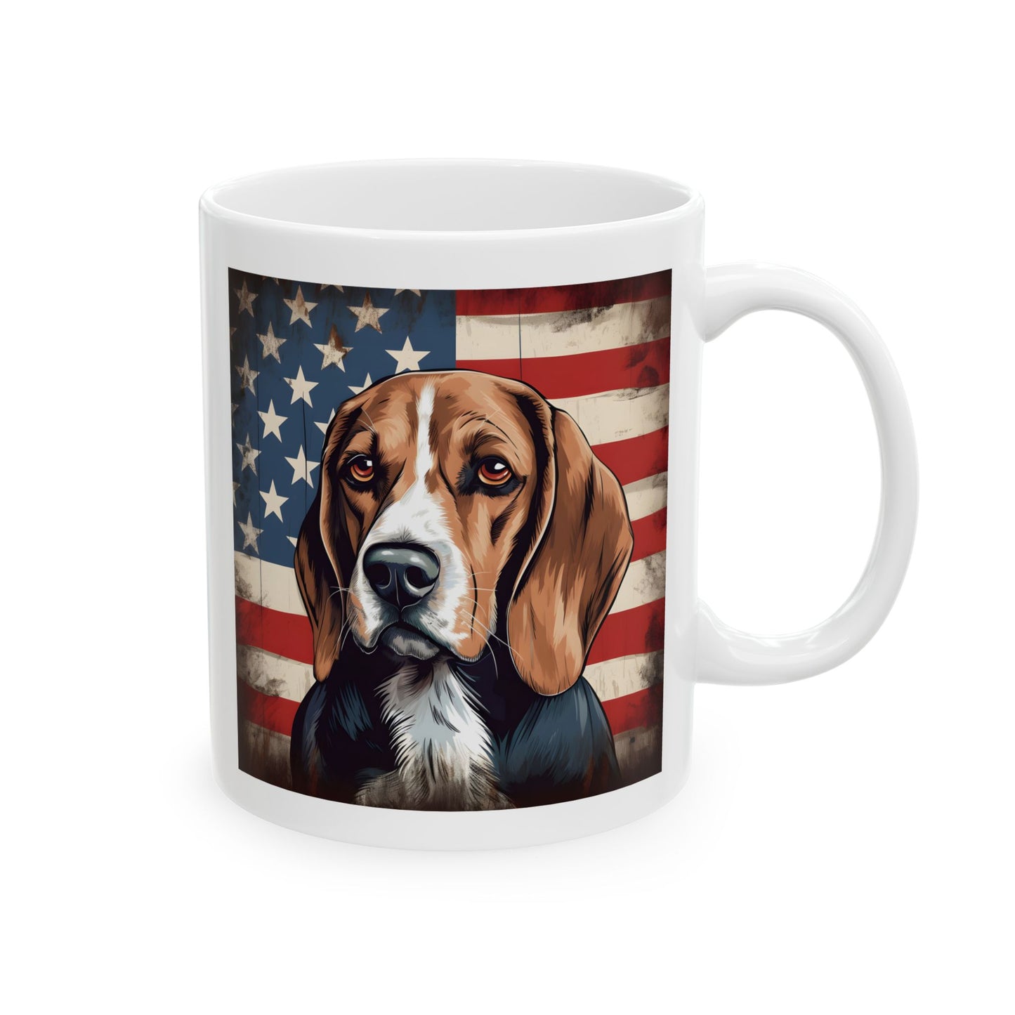 Patriotic Beagle Mug | 11 oz Ceramic Coffee Mug | American Flag Dog Lover Gift