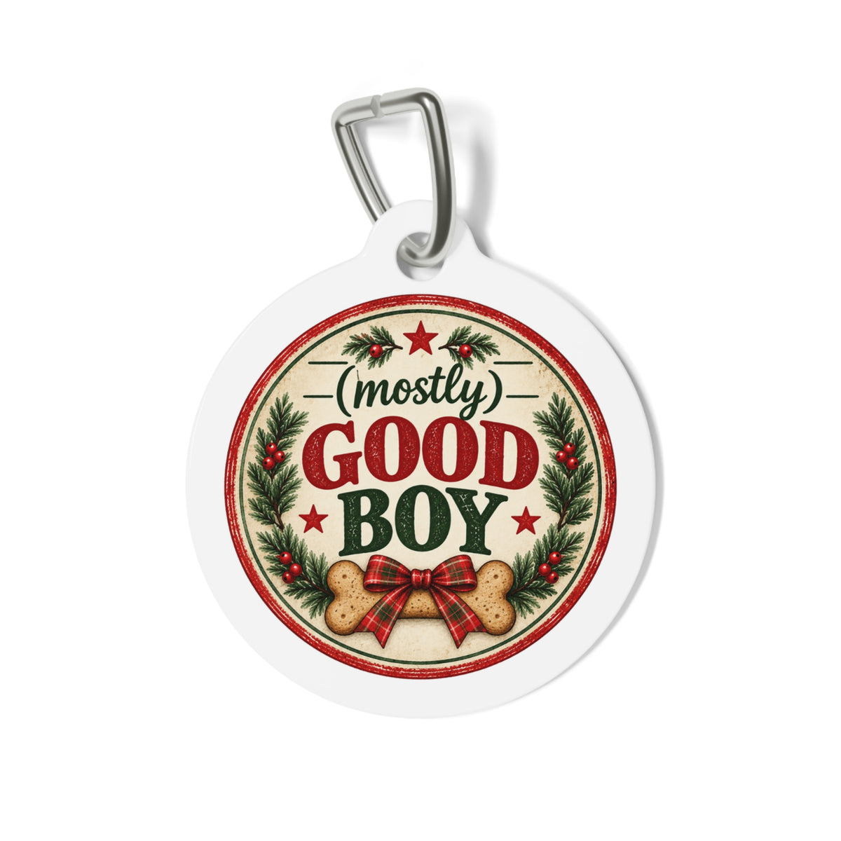 (Mostly) Good Boy Personalized Christmas Dog Tag | 1" Holiday Pet ID Tag