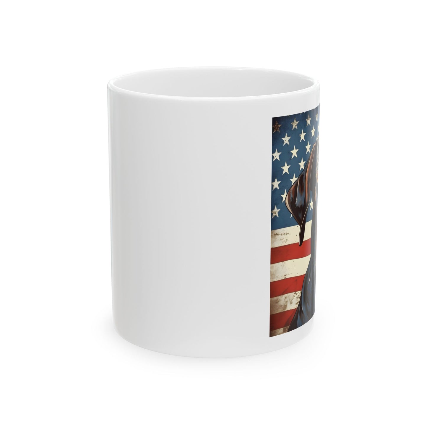 Patriotic German Shorthaired Pointer Mug | 11 oz Ceramic Coffee Mug | American Flag Dog Lover Gift