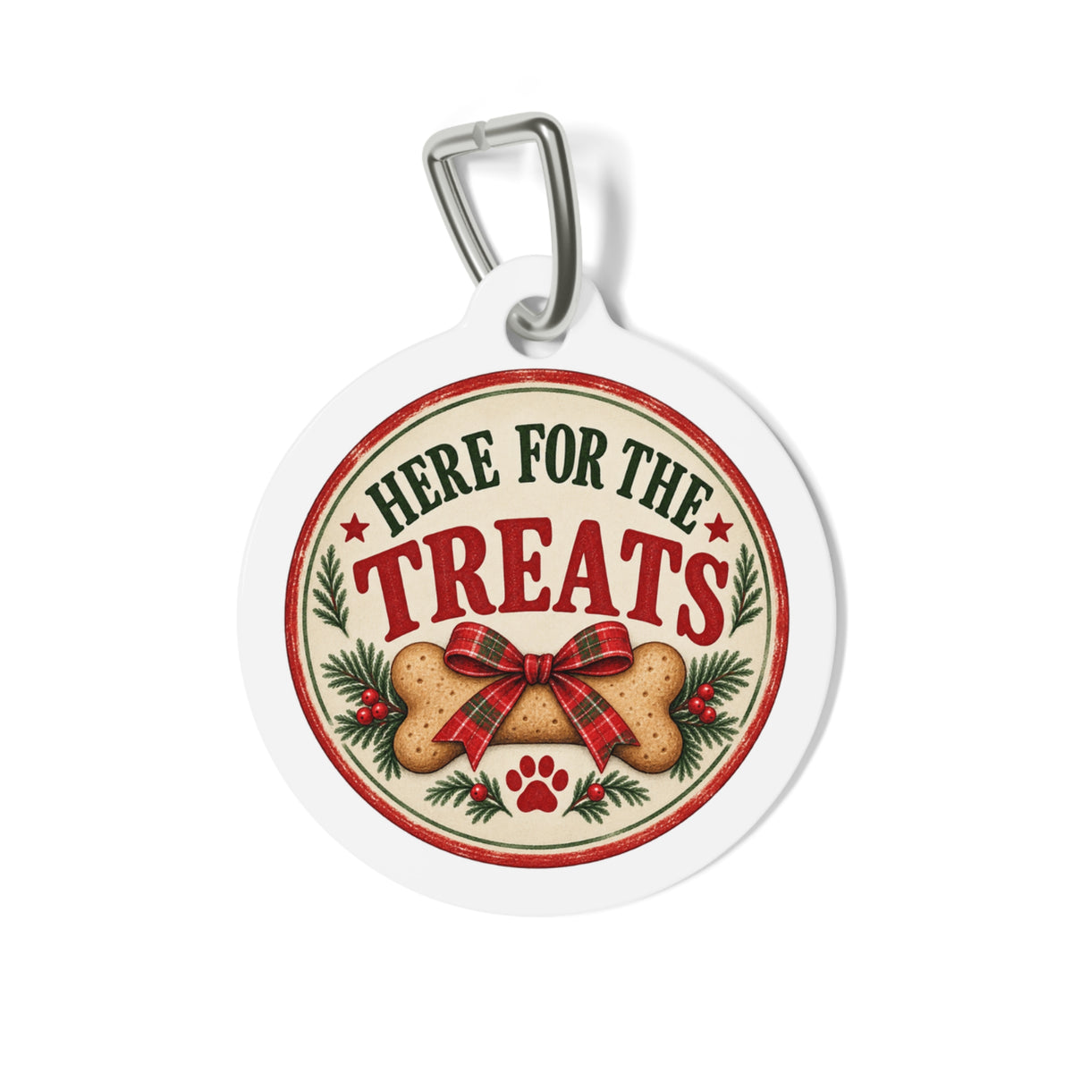 Here for the Treats Personalized Christmas Dog Tag | 1" Holiday Pet ID Tag