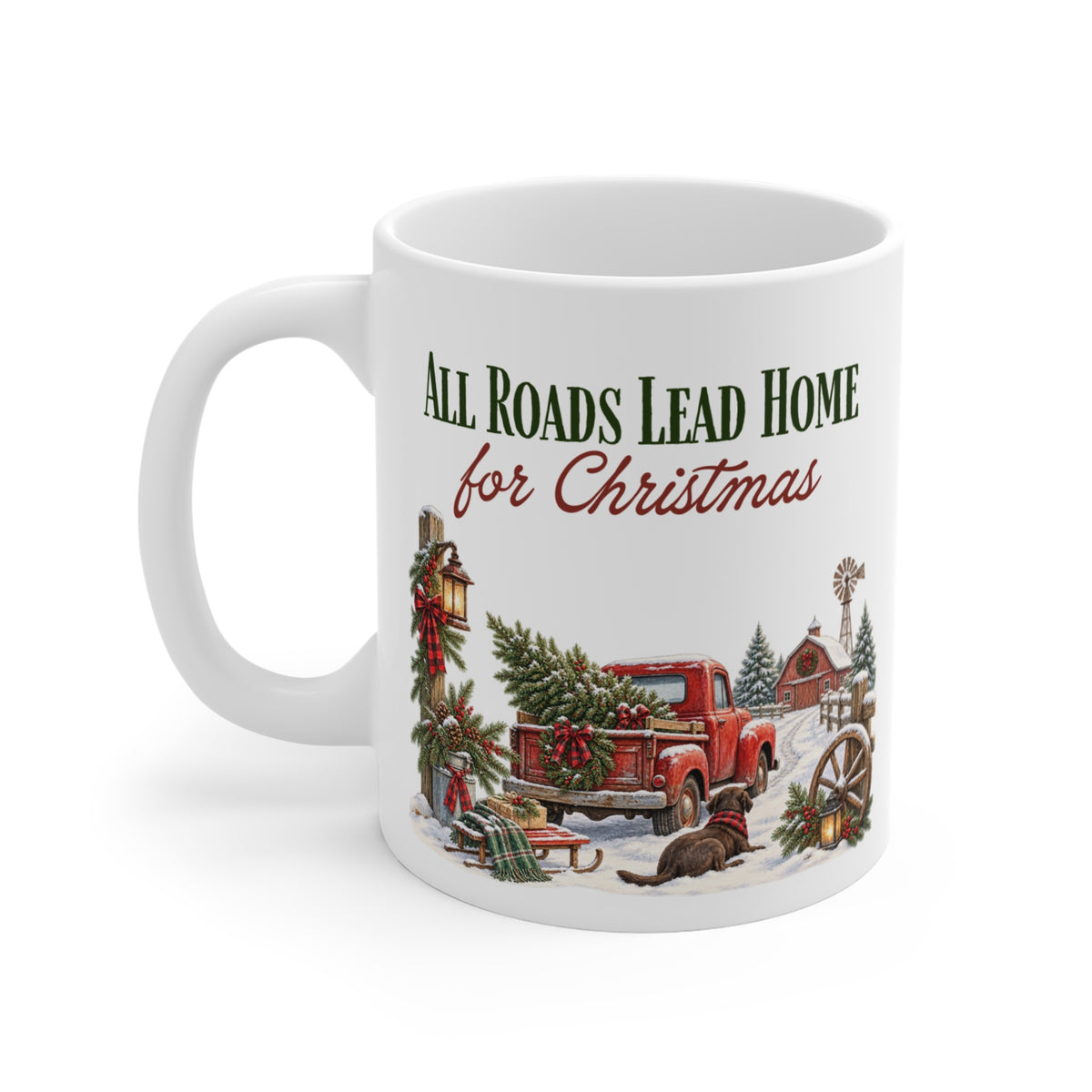 All Roads Lead Home for Christmas Mug | Vintage Red Truck | Nostalgic Christmas Gift | 11 oz Ceramic Mug
