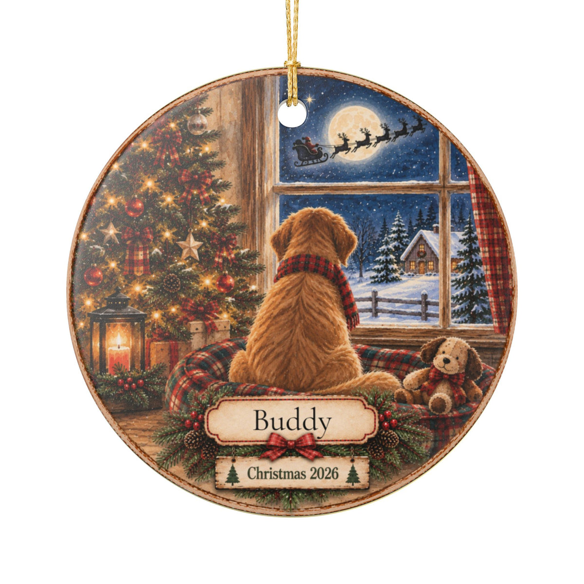Personalized Dog Christmas Ornament | Waiting for Santa | Custom Pet Name Christmas Keepsake