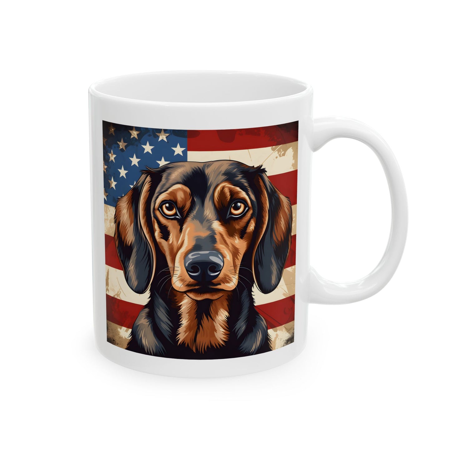 Patriotic Dachshund Mug | 11 oz Ceramic Coffee Mug | American Flag Dog Lover Gift