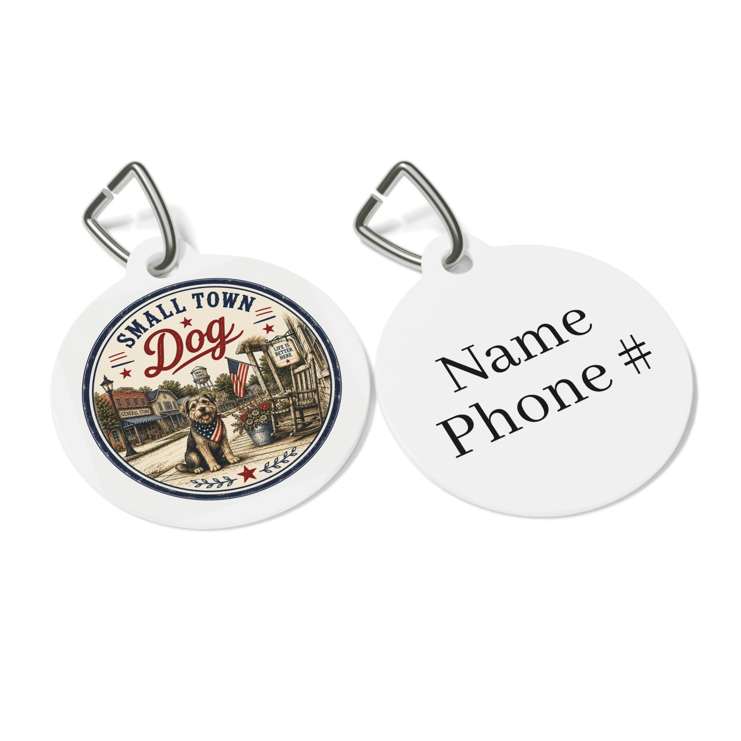 Small Town Dog Personalized Americana Dog Tag | Vintage Farmhouse Dog ID Tag | Custom Pet Tag | Dog Days Mercantile