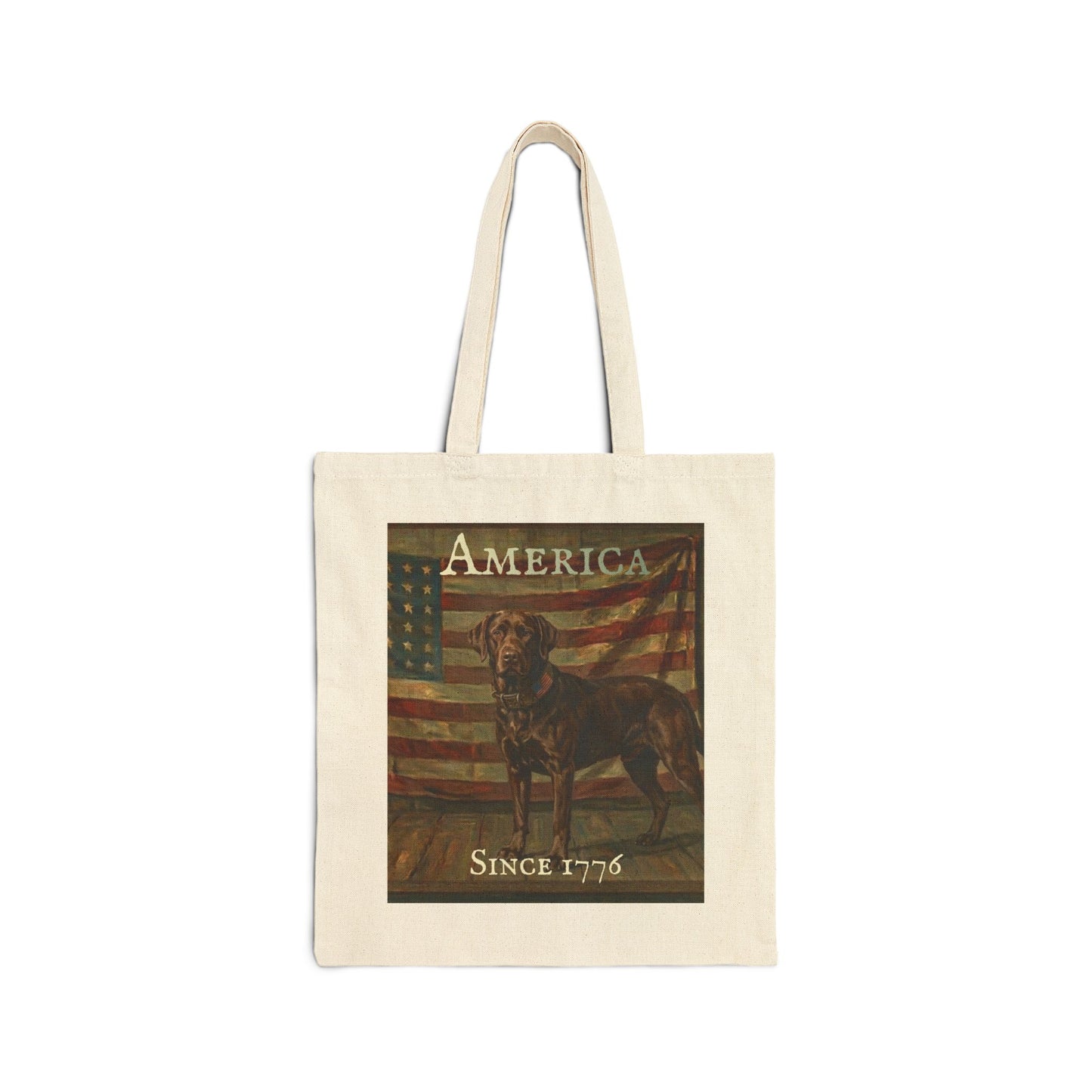 Tote Bag - 'America Since 1776' Patriotic American Flag & Dog Canvas Tote - Chocolate Labrador Retriever
