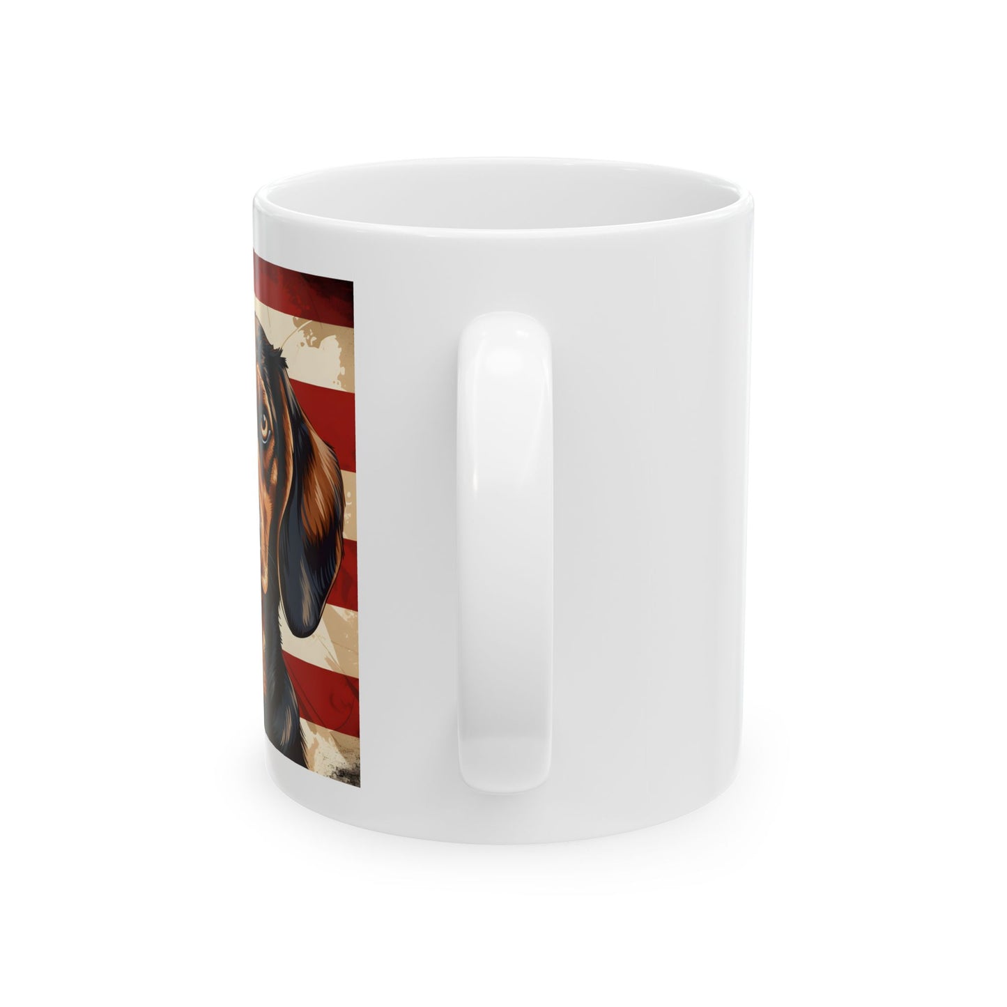 Patriotic Dachshund Mug | 11 oz Ceramic Coffee Mug | American Flag Dog Lover Gift