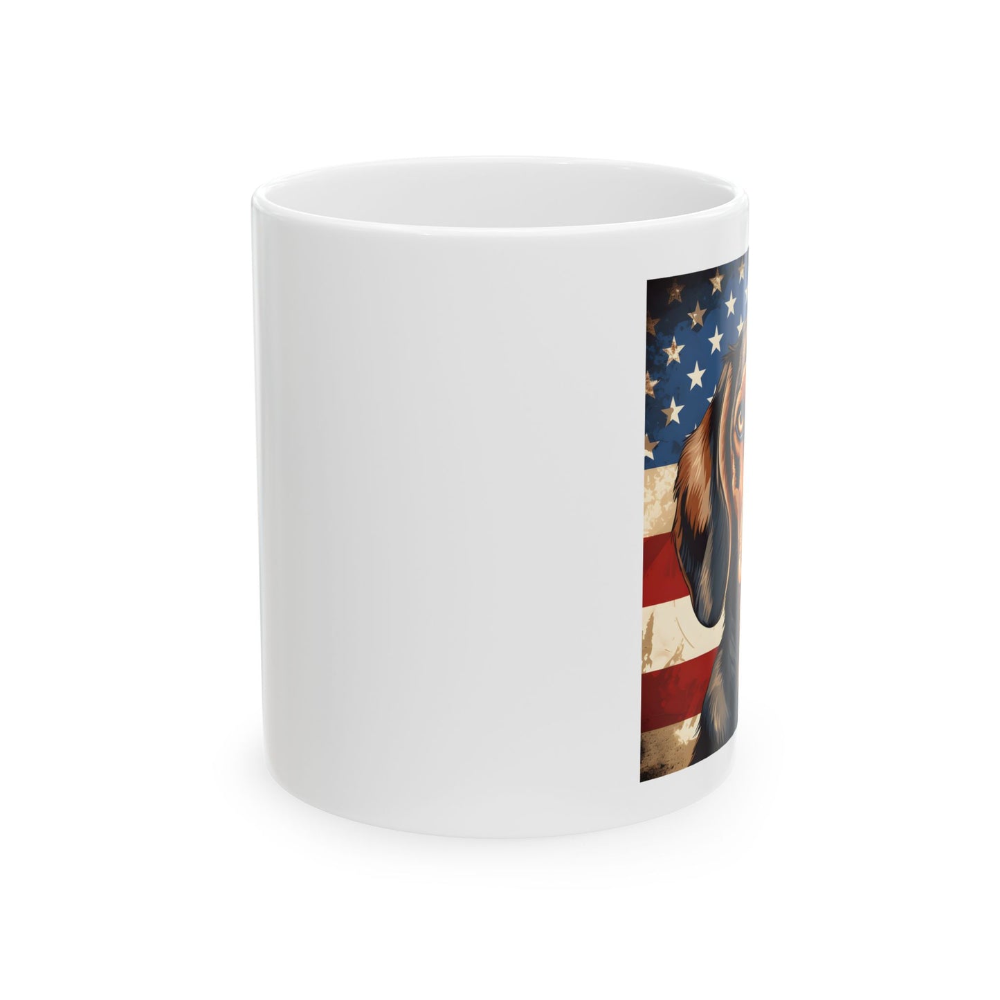 Patriotic Dachshund Mug | 11 oz Ceramic Coffee Mug | American Flag Dog Lover Gift