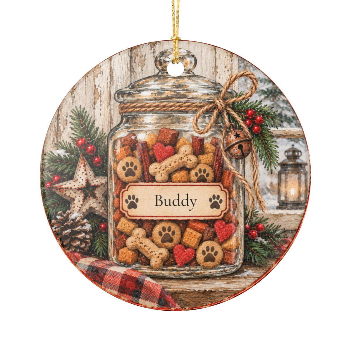 Personalized Dog Christmas Ornament | Dog Treat Jar Ornament | Custom Pet Name Christmas Keepsake