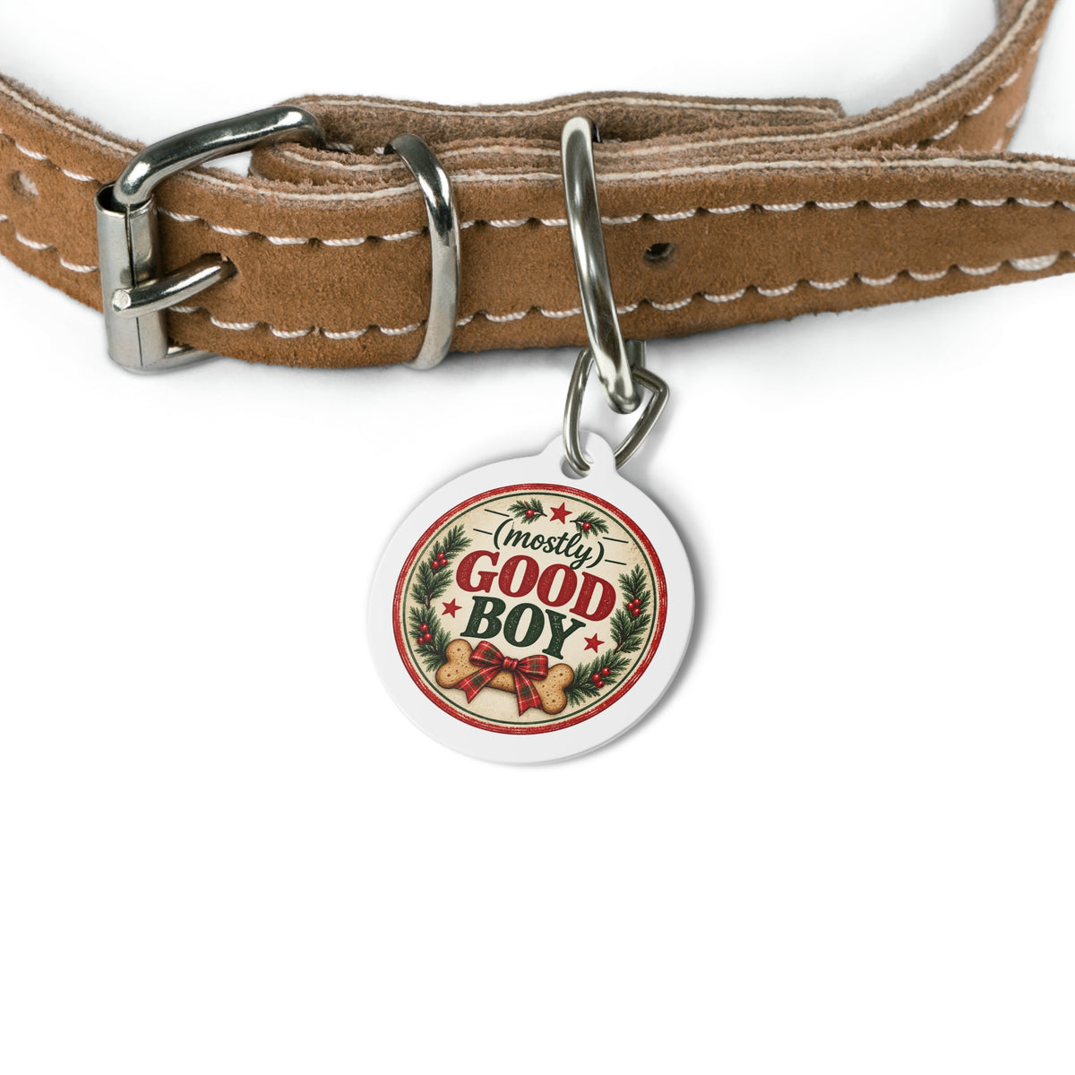 (Mostly) Good Boy Personalized Christmas Dog Tag | 1" Holiday Pet ID Tag