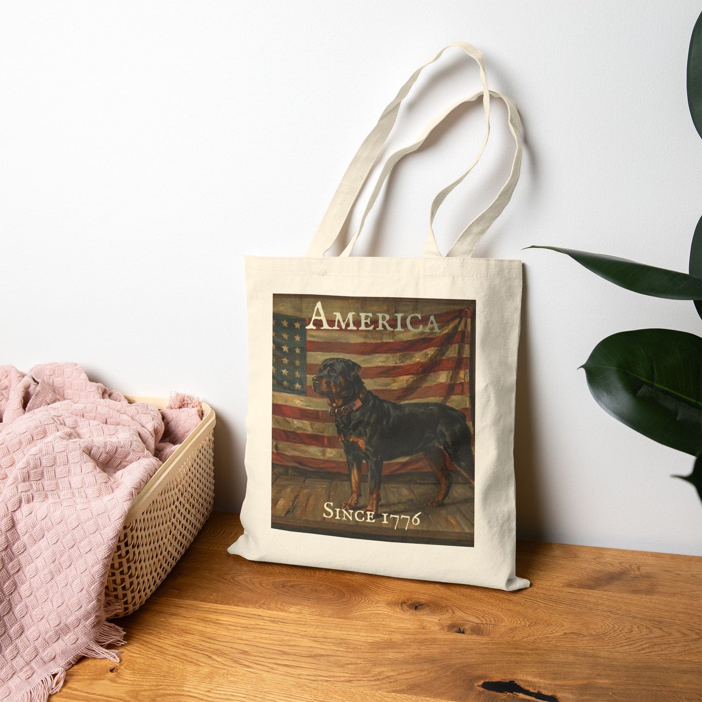 Tote Bag - 'America Since 1776' Patriotic American Flag & Dog Canvas Tote - Rottweiler