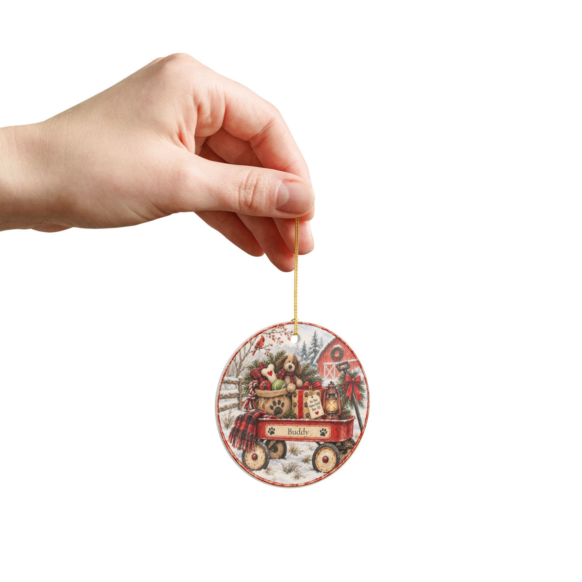 Personalized Dog Christmas Ornament | Christmas Wagon with Dog Toys | Custom Pet Name Keepsake