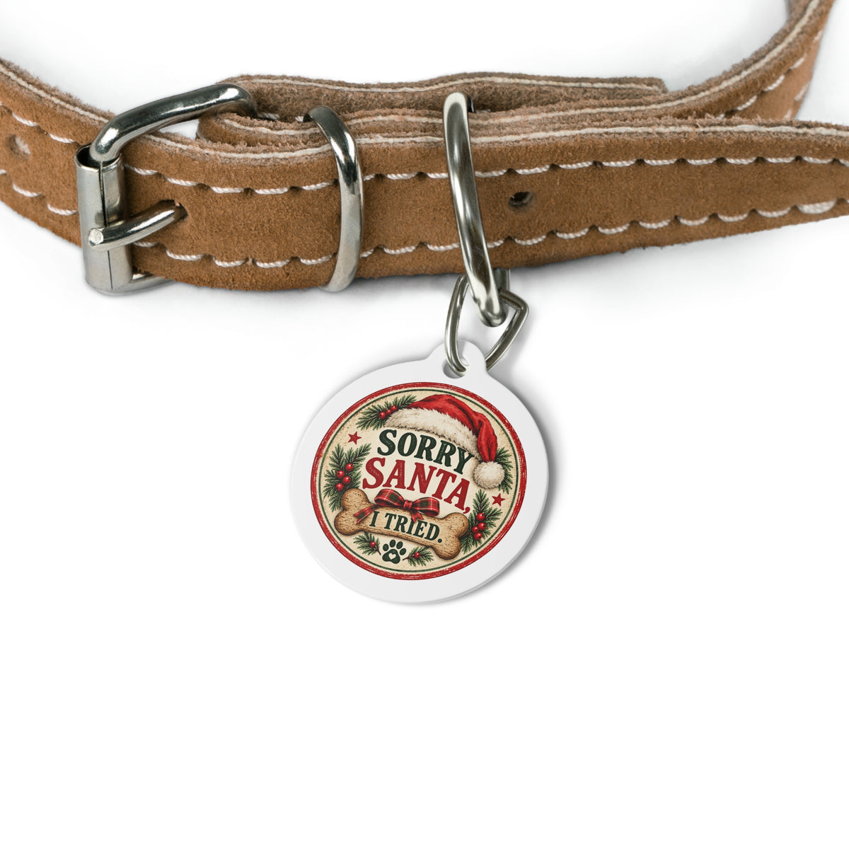 Sorry Santa, I Tried Personalized Christmas Dog Tag | 1" Holiday Pet ID Tag