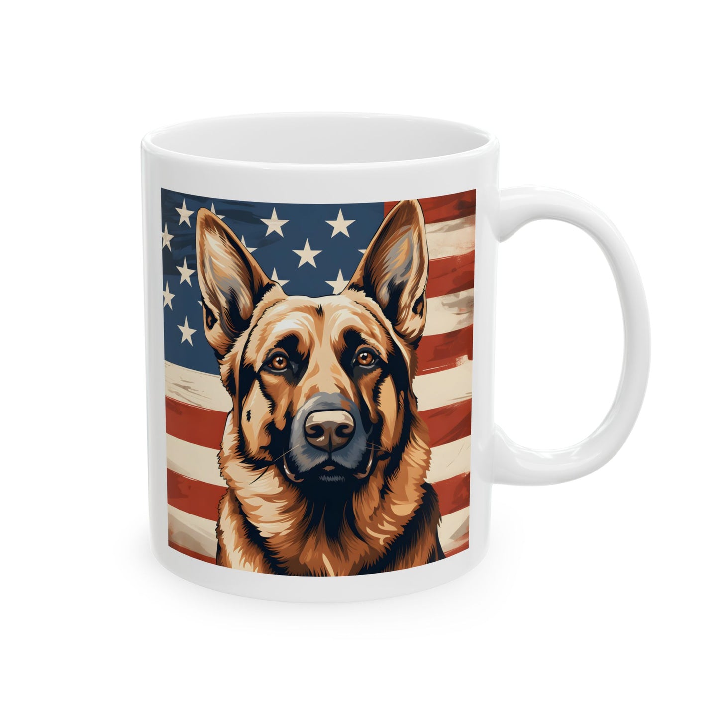 Patriotic German Shepherd Mug | 11 oz Ceramic Coffee Mug | American Flag Dog Lover Gift