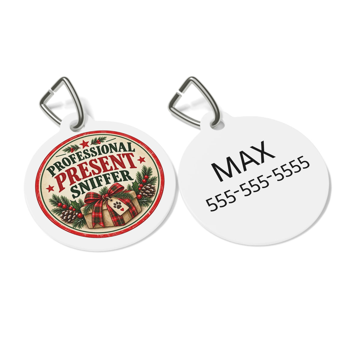 Professional Present Sniffer Personalized Christmas Dog Tag | 1" Holiday Pet ID Tag