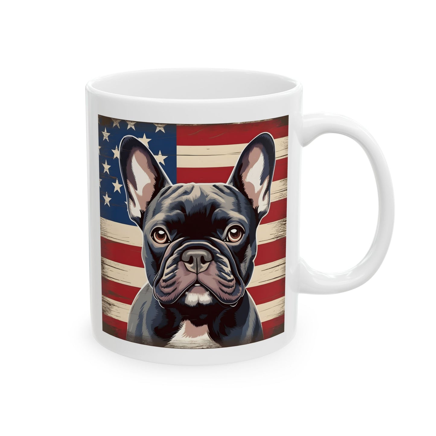 Patriotic French Bulldog Mug | 11 oz Ceramic Coffee Mug | American Flag Dog Lover Gift