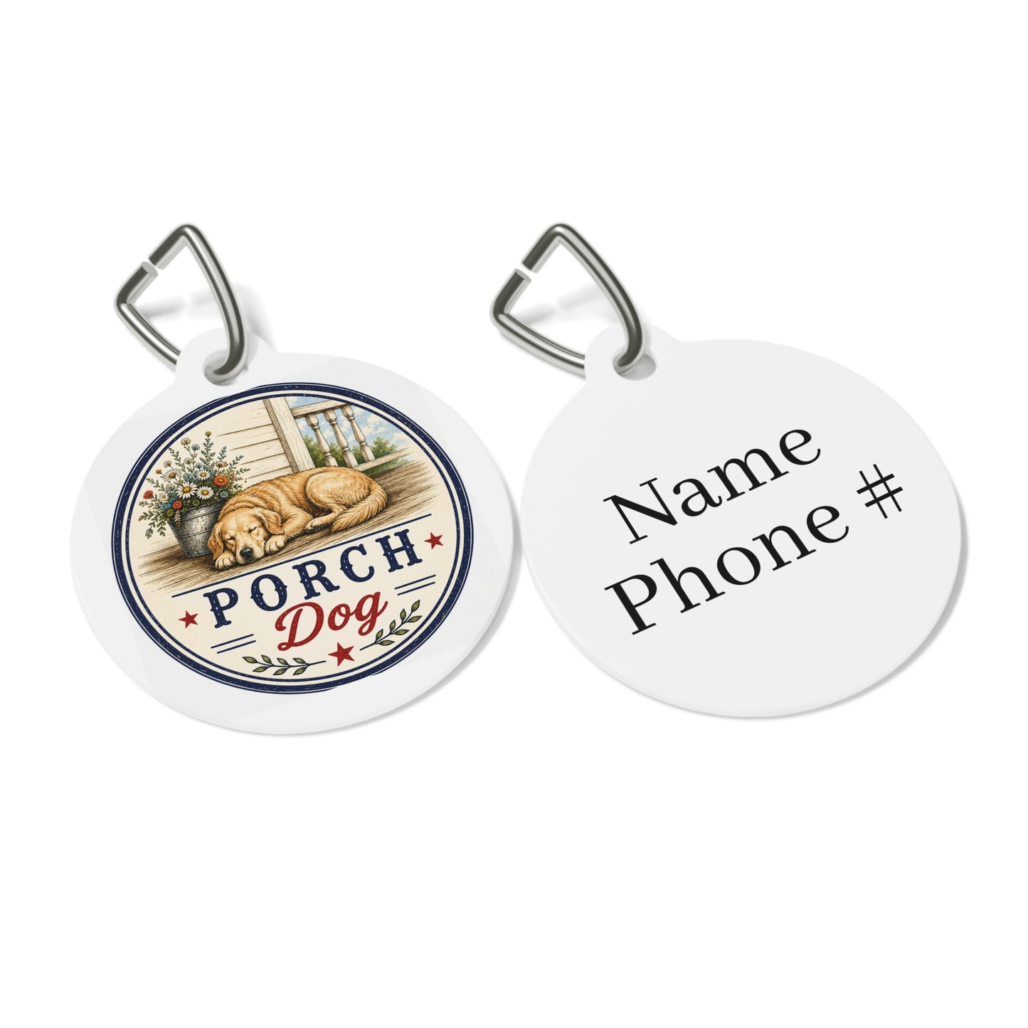 Porch Dog Personalized Americana Dog Tag | Vintage Farmhouse Dog ID Tag | Custom Pet Tag | Dog Days Mercantile