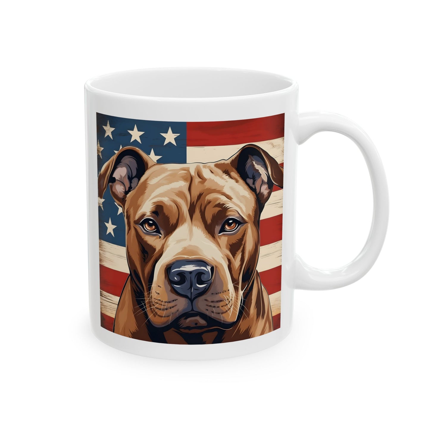 Patriotic Pitbull Retriever Mug | 11 oz Ceramic Coffee Mug | American Flag Dog Lover Gift