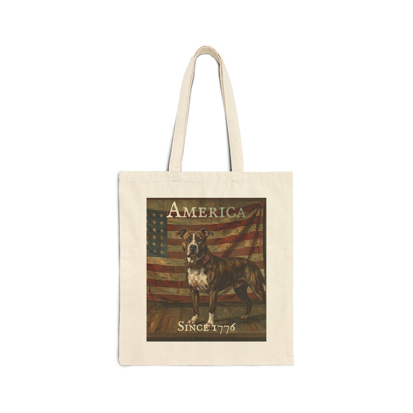 Tote Bag - 'America Since 1776' Patriotic American Flag & Dog Canvas Tote - Pitbull