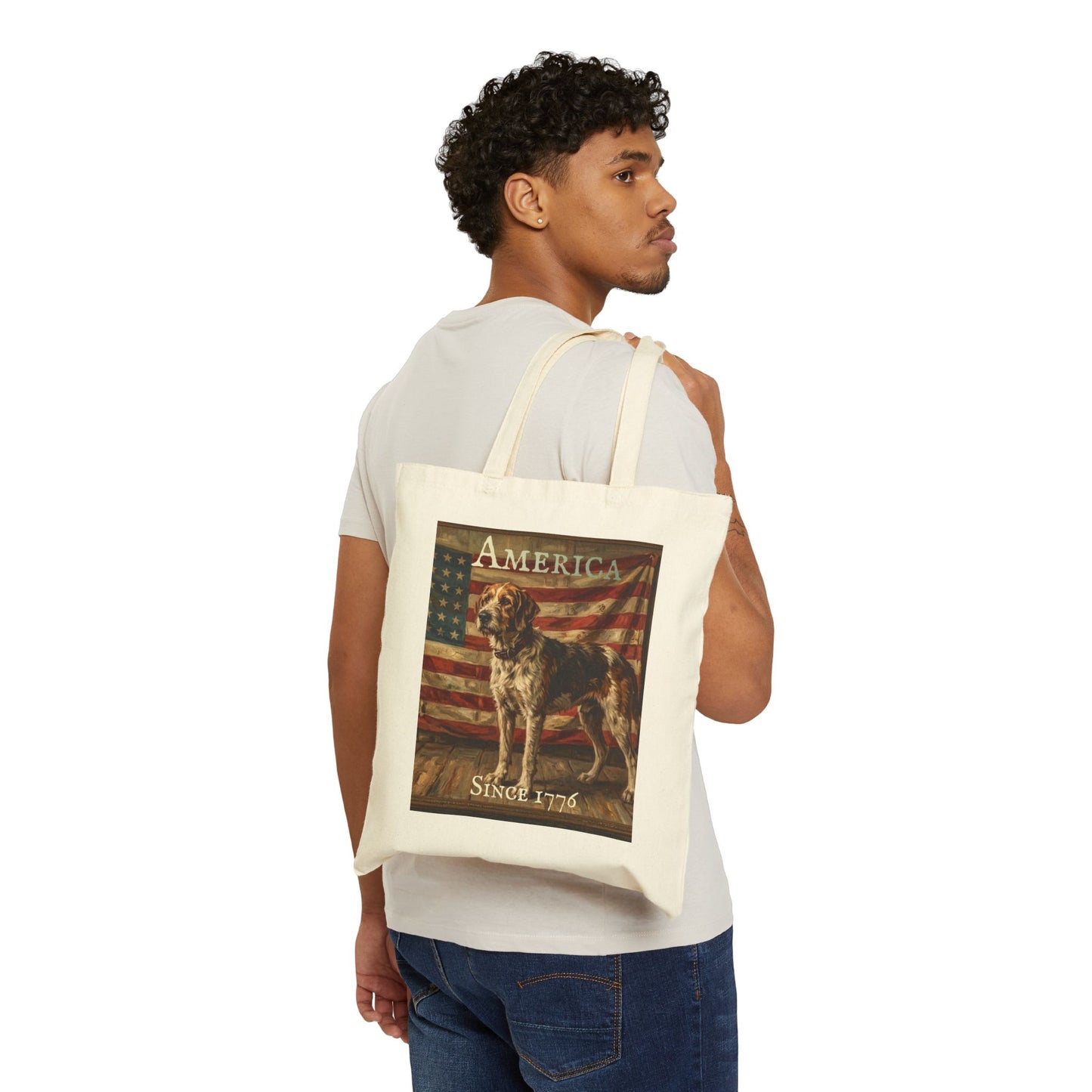 Tote Bag — 'America Since 1776' Patriotic Flag & Dog Canvas Tote