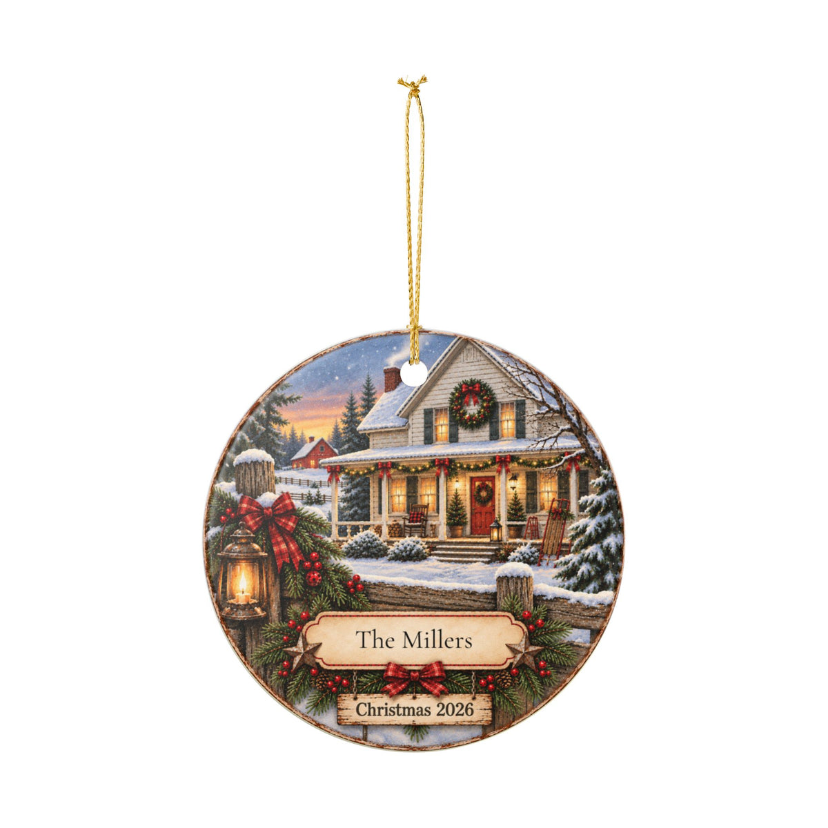 Personalized Christmas Farmhouse Ornament | Family Name Ornament | Nostalgic Christmas Keepsake