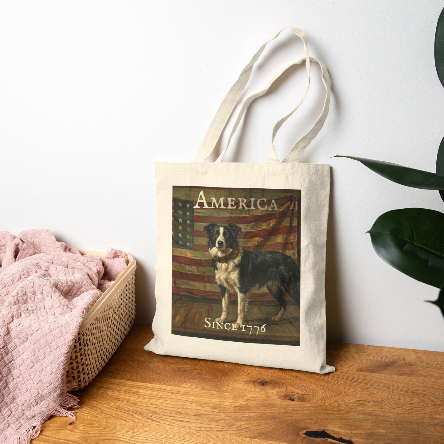 Tote Bag - 'America Since 1776' Patriotic American Flag & Dog Canvas Tote - Border Collie
