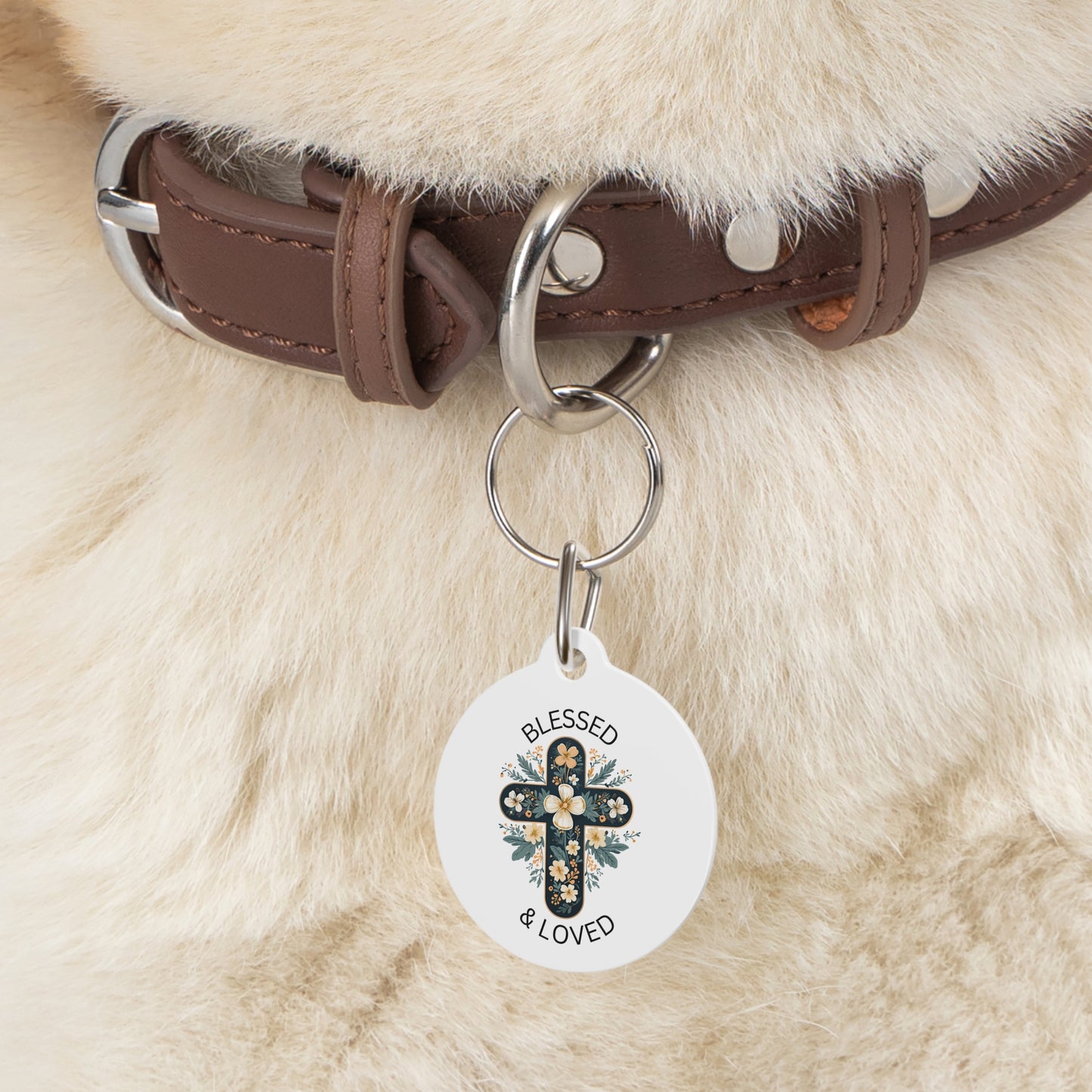 Blessed & Loved Dog ID Tag | Christian Pet Tag | Personalized Dog Collar Tag